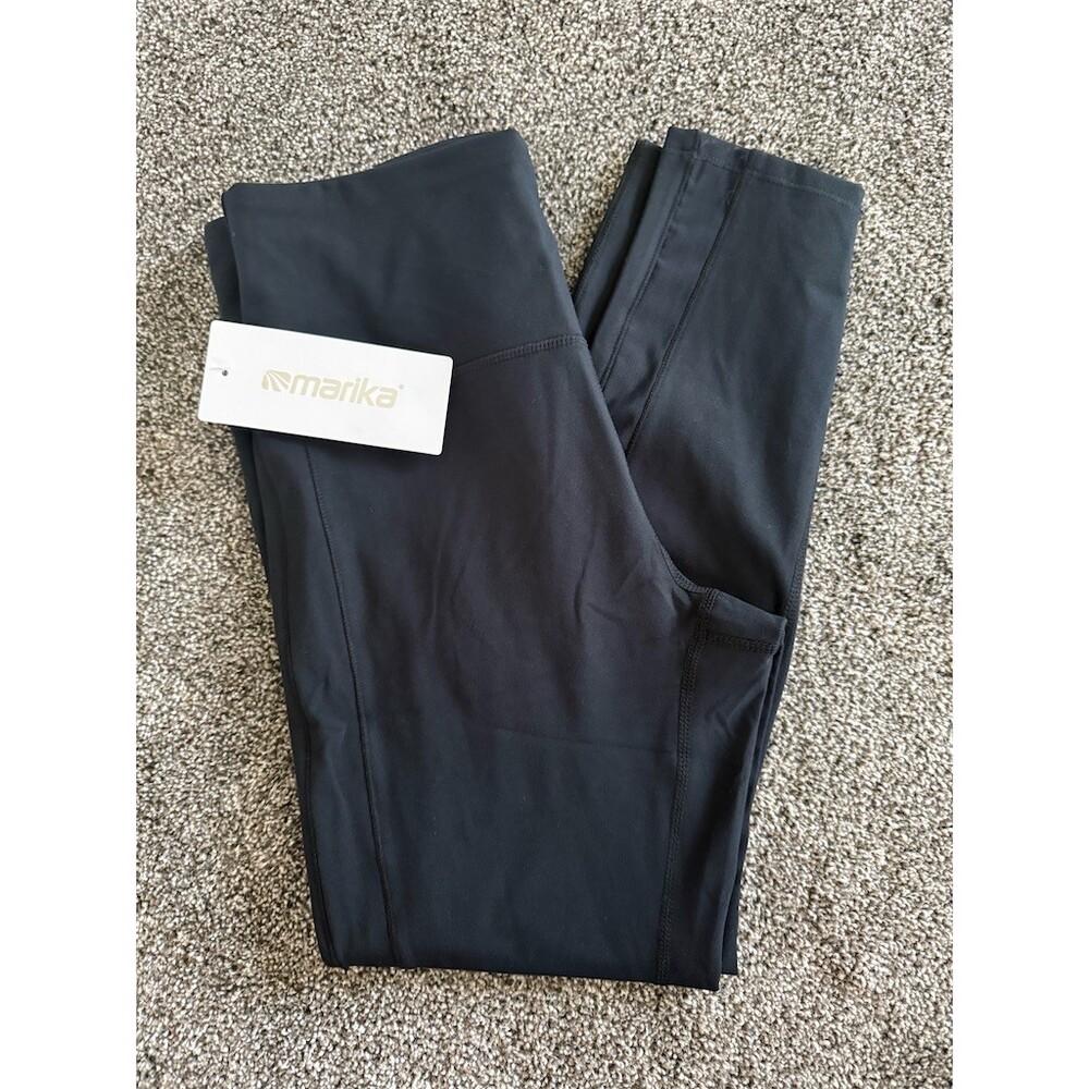 Marika Leggings Womens Size L Black High Rise Ankle Length Side Pockets